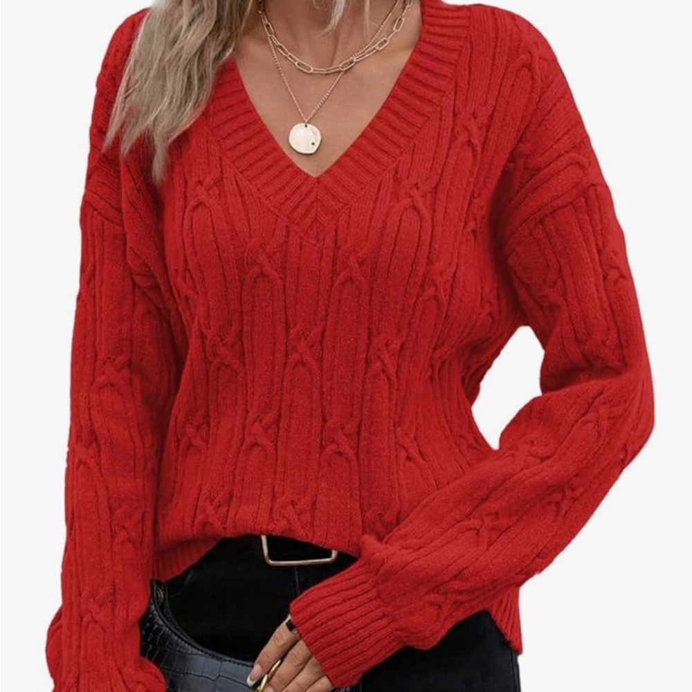 SHEIN Vibrant Red V-Neck Sweater
